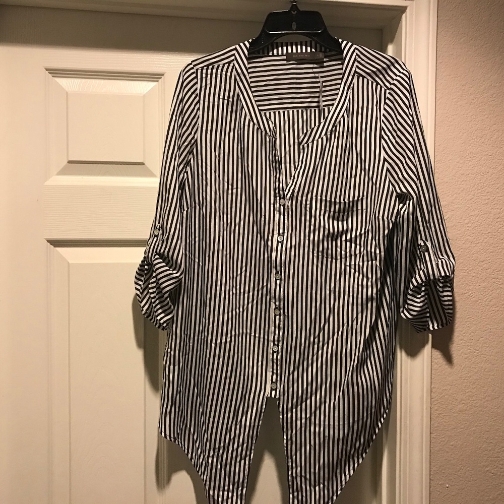 The Limited Black and White Stripe Blouse & Front. New with Tag